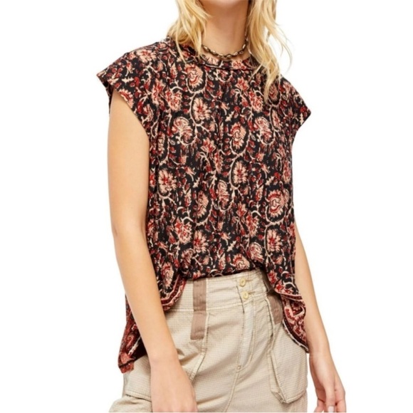 Free People High Tide Dual Print High/Low T shirt size Large - Picture 1 of 10